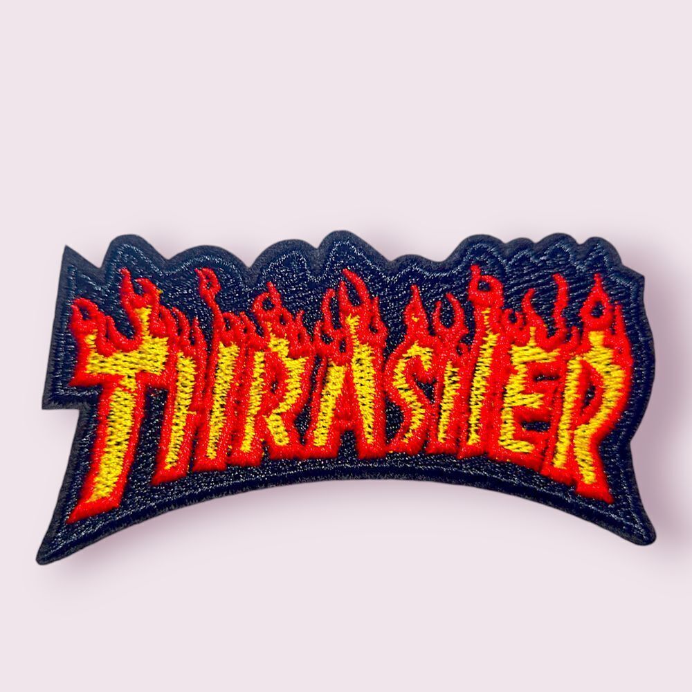 Iron On Patch-Crafts Material DIY Applique-Thrasher on Fire Flame‎ -A29